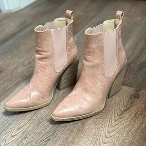 Blush Croc-Embossed Ankle Boots